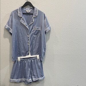 Kennedy Blue Light Blue with White Trim Satin Pajama Set Size XL